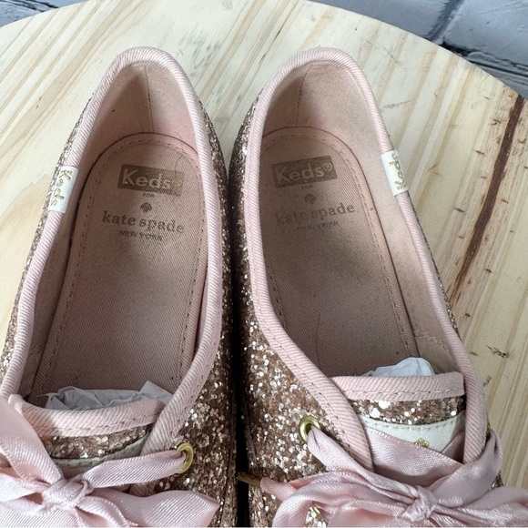 Keds X Kate Spade New York Champion Pink Rose Gold Glitter Sneakers Size 8.5 - Picture 5 of 9